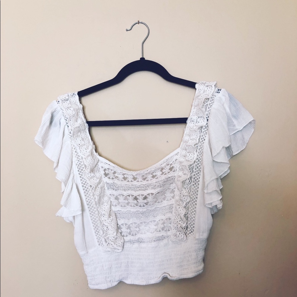 Free People White Lace Crop Top